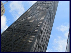 John Hancock Center seen from Magnificent Mile. Built 1969, 100 floors and 450m to the mast.